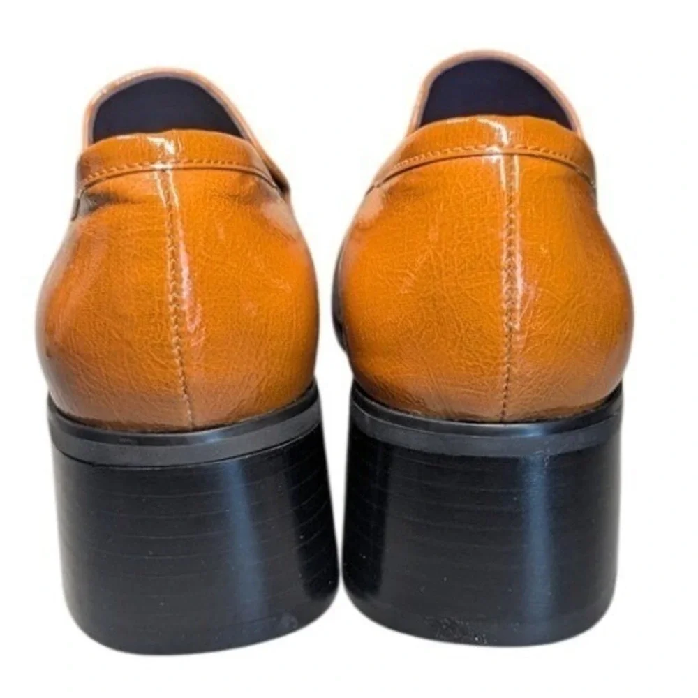 American Eagle Platform Loafers Shoes‎ Retro Tan Chunky Heel Tassel Womens 6